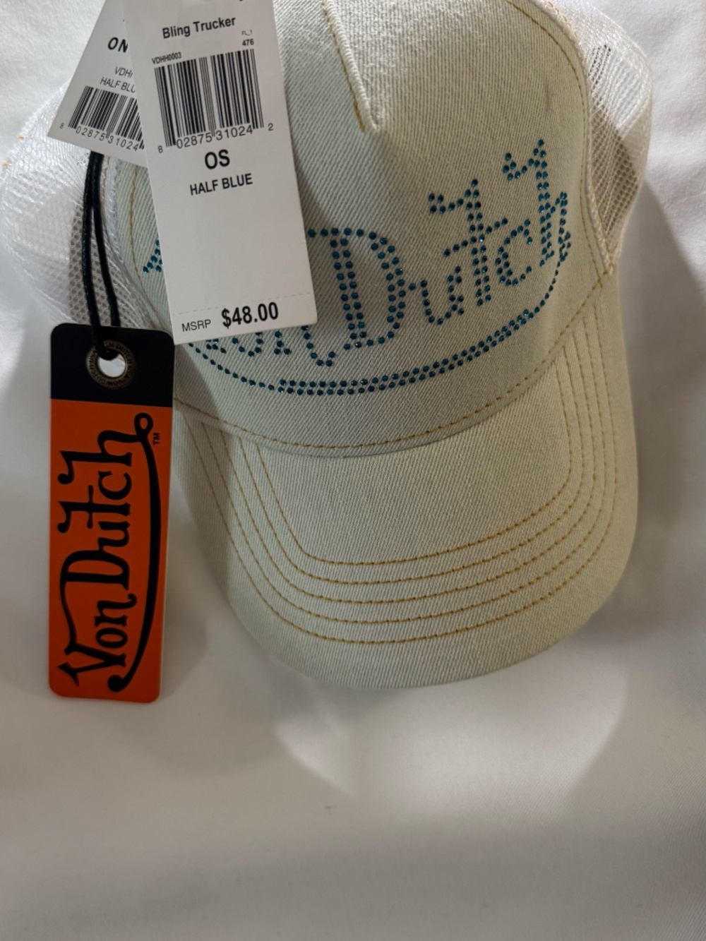 NEW Light Stone Denim Snapback Trucker Hat by Von Dutch - Picture 6 of 6